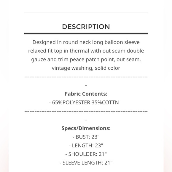 279 1 LEFT 🇺🇸POL relaxed, fit thermal peace patch top - Picture 3 of 4